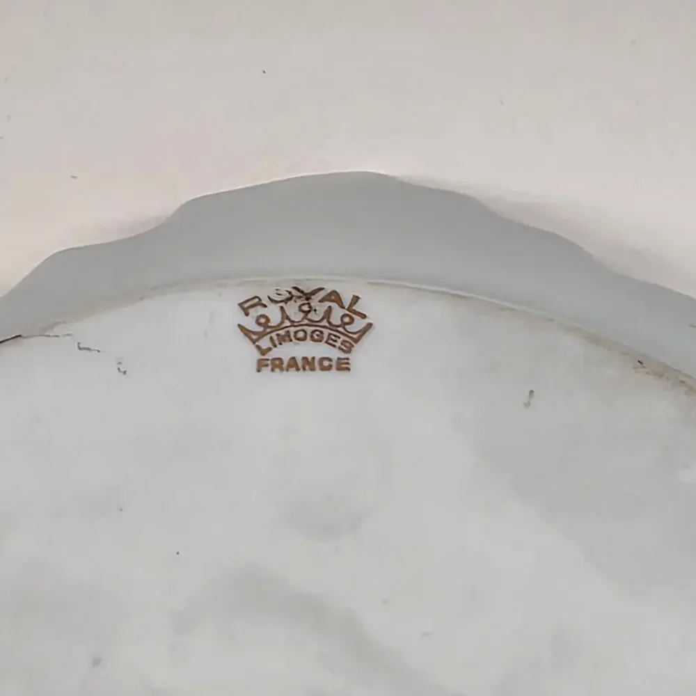 Royal Limoges France Handled Serving Plate Gold Floral Porcelain 7.5